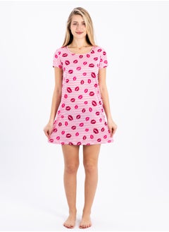 zecotex  Printed Short Nightgown with Half Sleeves in Synthetic Fabric | Summer Dress & Night Outfit | Elegant Nightgown in Soft Synthetic Material  - Image 1