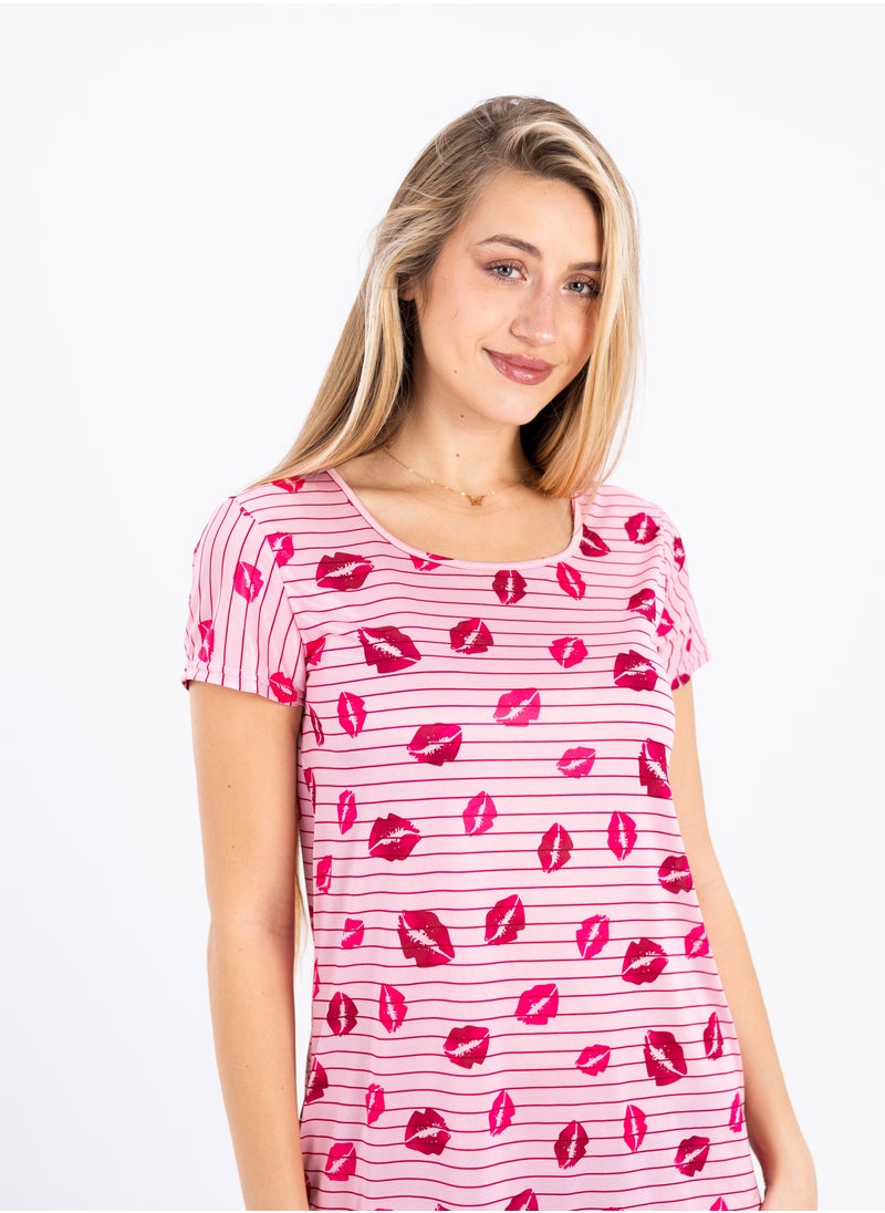 zecotex  - Printed Short Nightgown with Half Sleeves in Synthetic Fabric | Summer Dress & Night Outfit | Elegant Nightgown in Soft Synthetic Material - Image 1