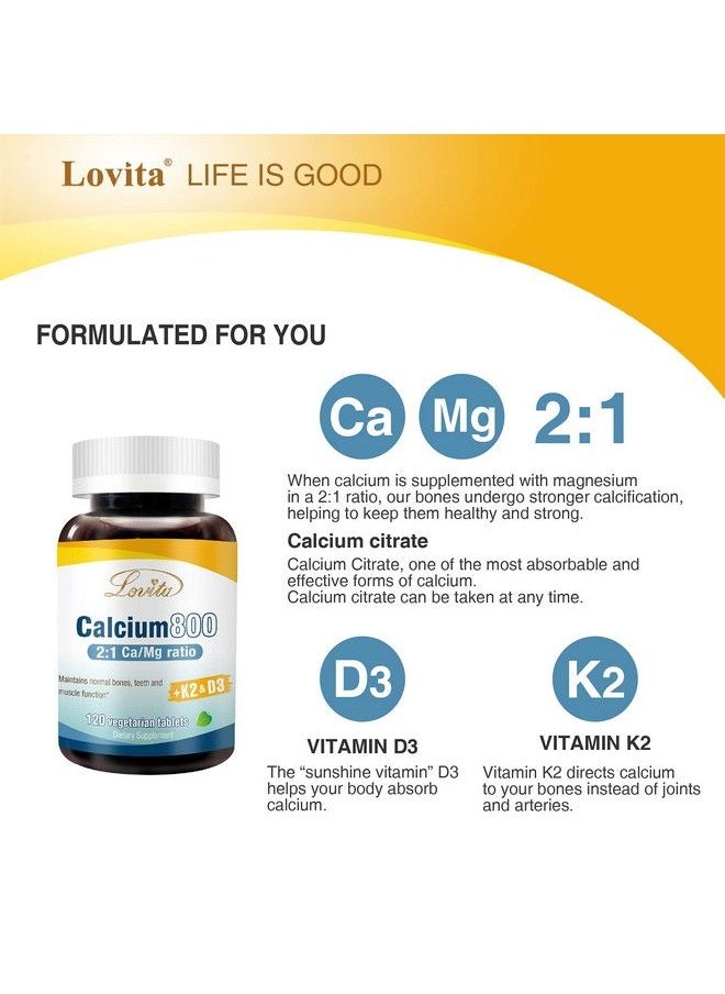Lovita - Calcium 800 Mg Highly Absorbable Calcium Citrate With Vitamin D3 & Vitamin K2 Calcium Magnesium With Zinc Copper Manganese Vegan Calcium Supplement For Bone Health 120 Tablets - Image 1