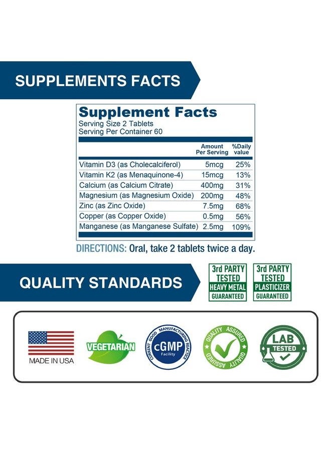 Lovita - Calcium 800 Mg Highly Absorbable Calcium Citrate With Vitamin D3 & Vitamin K2 Calcium Magnesium With Zinc Copper Manganese Vegan Calcium Supplement For Bone Health 120 Tablets - Image 1