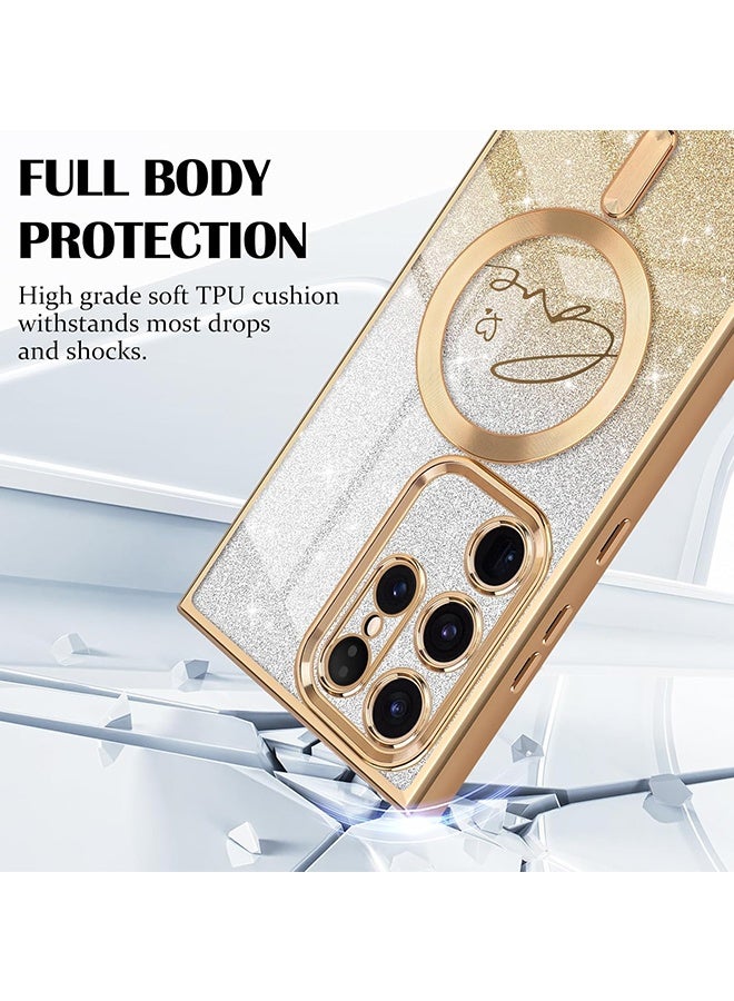 Wffo Compatible Samsung Galaxy S25 Ultra Cases [Compatible with MagSafe] - Luxury Love Heart Plating Bling Gradient Clear Case for Women Girls Soft TPU Shockproof Camera Protector Case for Samsung Galaxy S25 Ultra - Gold - Image 2