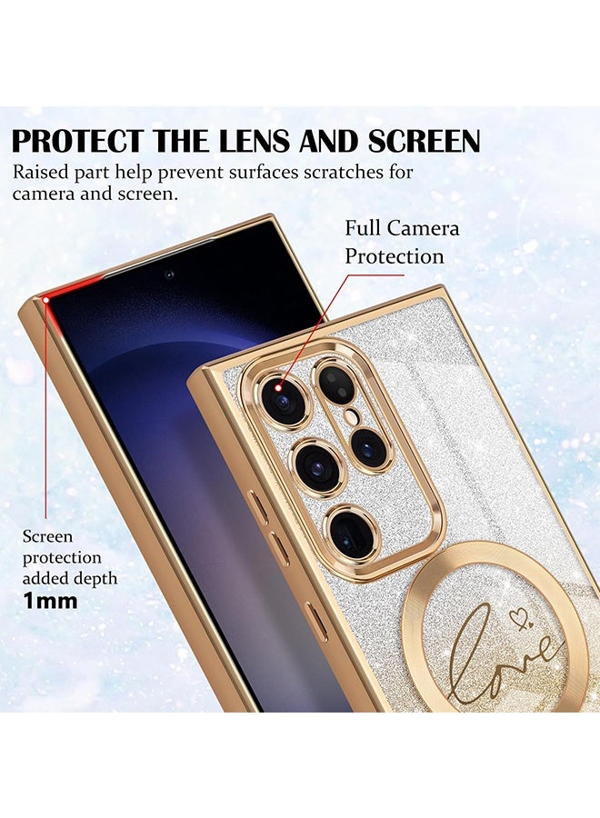 Wffo Compatible Samsung Galaxy S25 Ultra Cases [Compatible with MagSafe] - Luxury Love Heart Plating Bling Gradient Clear Case for Women Girls Soft TPU Shockproof Camera Protector Case for Samsung Galaxy S25 Ultra - Gold - Image 3