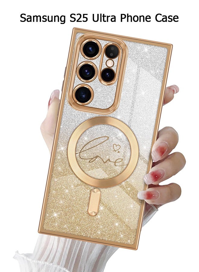 Wffo Compatible Samsung Galaxy S25 Ultra Cases [Compatible with MagSafe] - Luxury Love Heart Plating Bling Gradient Clear Case for Women Girls Soft TPU Shockproof Camera Protector Case for Samsung Galaxy S25 Ultra - Gold - Image 1