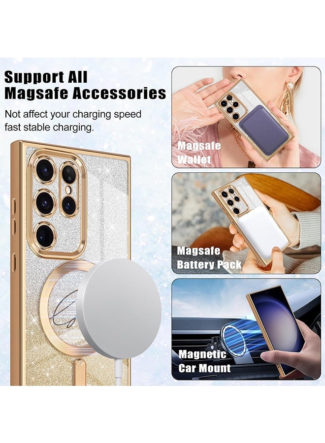 Wffo Compatible Samsung Galaxy S25 Ultra Cases [Compatible with MagSafe] - Luxury Love Heart Plating Bling Gradient Clear Case for Women Girls Soft TPU Shockproof Camera Protector Case for Samsung Galaxy S25 Ultra - Gold - Image 4