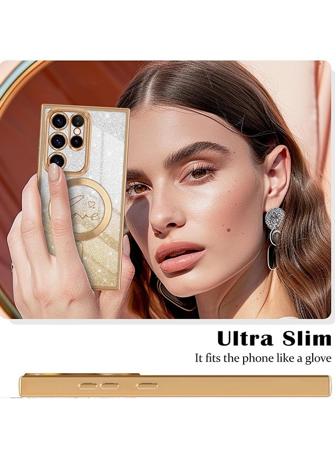 Wffo Compatible Samsung Galaxy S25 Ultra Cases [Compatible with MagSafe] - Luxury Love Heart Plating Bling Gradient Clear Case for Women Girls Soft TPU Shockproof Camera Protector Case for Samsung Galaxy S25 Ultra - Gold - Image 5