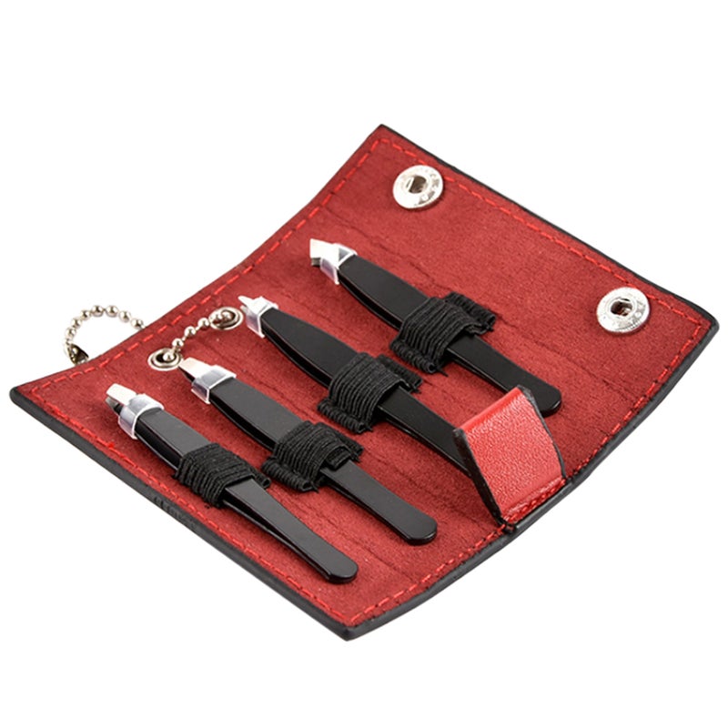 4Pcs Eyebrow Grooming Trimming Kit Ingrown Hair Removal Precision Stainless Steel Tweezers with Leather Case for Eyebrows - Image 1