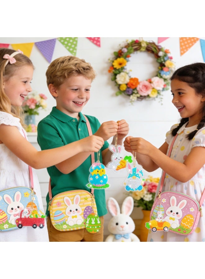 44pcs Easter Eggs Diamond Painting Keychain Craft Kit, Bunny Egg Ornament Decoration Easter Diamond Painting Keychain for Easter Party Decorations Easter Day Party Favors - view 4