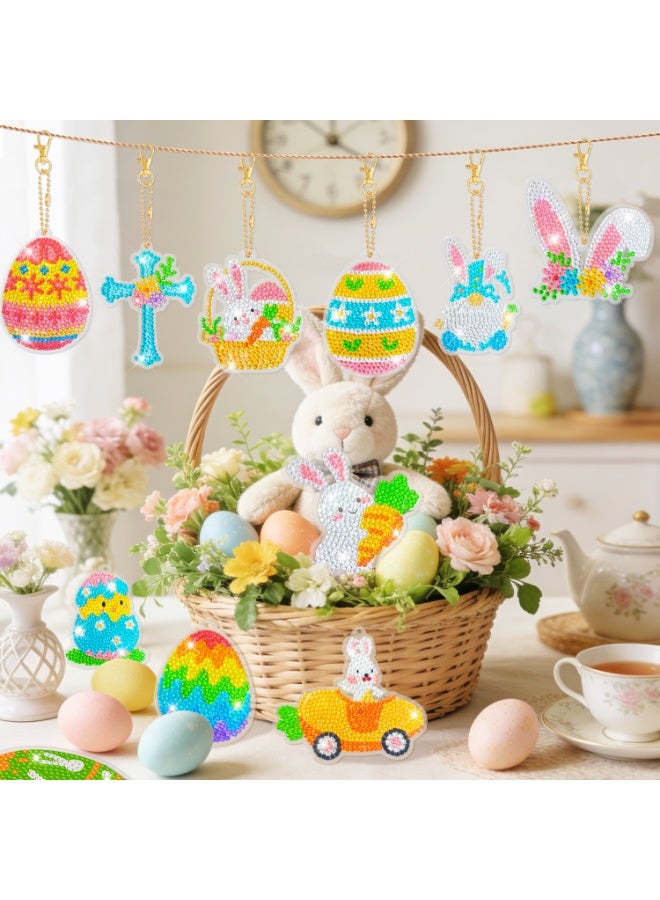 44pcs Easter Eggs Diamond Painting Keychain Craft Kit, Bunny Egg Ornament Decoration Easter Diamond Painting Keychain for Easter Party Decorations Easter Day Party Favors - view 5