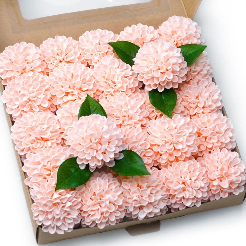Piklado Faux Wedding Dahlia Flowers 25 Pink Roses with Stems for DIY Wedding Decor Centerpiece Arrangement Bouquet Blush