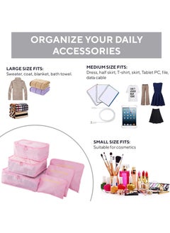 Arabest 6PCS Set Travel Luggage Organizer Packing Cubes Set Storage Bag Waterproof Laundry Bag Traveling Accessories - Pink  - Image 4