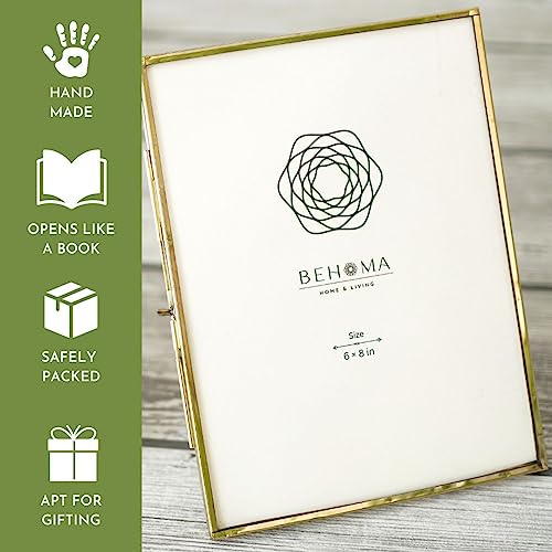 BEHOMA Vintage Style,Brass & Glass Metal Floating Rectangular Picture Tabletop Frame With Locket Closure For Home Decor,Birthday,Anniversary(6X8 Vertical,Antique Gold),5x7 Inches - Image 4