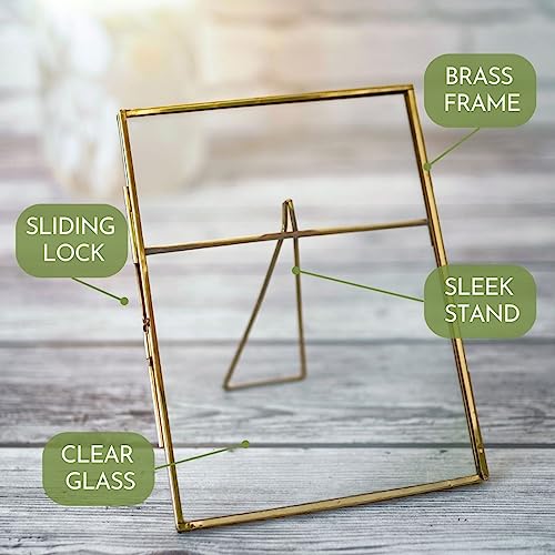 BEHOMA Vintage Style,Brass & Glass Metal Floating Rectangular Picture Tabletop Frame With Locket Closure For Home Decor,Birthday,Anniversary(6X8 Vertical,Antique Gold),5x7 Inches - Image 3