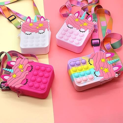Unicorn Pop Shoulder Bag FidgetToys Pop It Purse Push Bubble Fidget Sensory Stress Release Toys for Kids Purse for Girls Unicorn Pouch Pack of 1 - Image 5