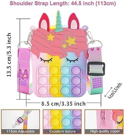 Unicorn Pop Shoulder Bag FidgetToys Pop It Purse Push Bubble Fidget Sensory Stress Release Toys for Kids Purse for Girls Unicorn Pouch Pack of 1 - Image 2