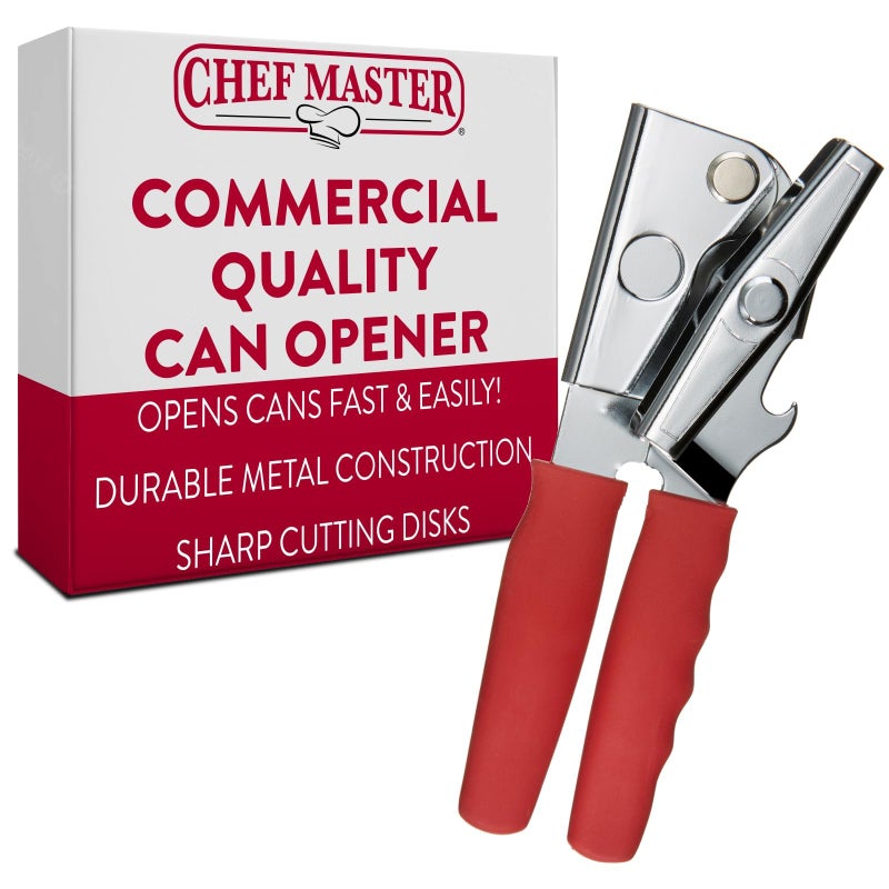 Chef-Master فتاحة علب شيف ماستر التجارية، فتاحة علب متعددة الاستخدامات يدوية، مقابض مضادة للانزلاق سهلة الدوران، أقراص قطع حادة، يدوية محمولة بمقبض ناعم للاستخدام مع العلب الكبيرة والمطبخ -90226 - Image 1