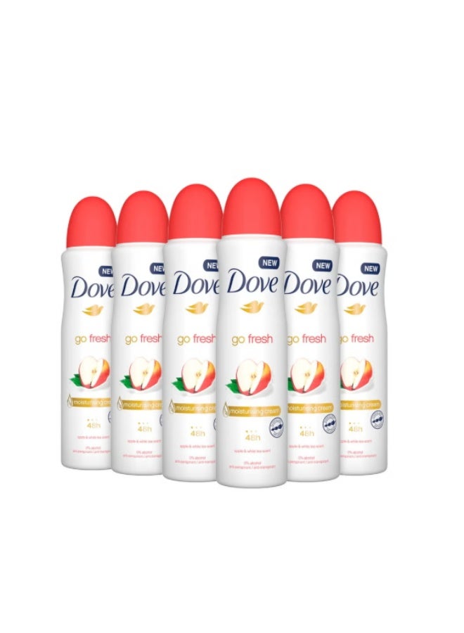 دوف بخاخ مزيل العرق دوف جو فريش برائحة التفاح والشاي الأبيض للنساء، 250 مل (عبوة من 6 قطع) - Image 1