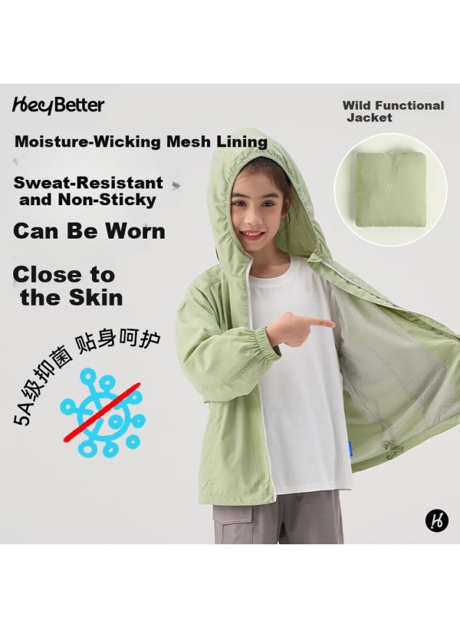 Heybetter Kids Outdoor Functional Hooded Jacket 1 Piece 6-in-1 Spring Summer Cooling Breathable Dusty Green 120 - Image 2