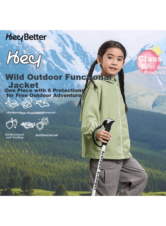 Heybetter Kids Outdoor Functional Hooded Jacket 1 Piece 6-in-1 Spring Summer Cooling Breathable Dusty Green 120 - Image 4