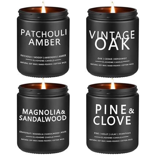 slashome Candles for Men, 4 Pack Scented Candles, Gifts for Father Dad Day, 50 Hours Long Burning Soy Candles for Home Scented (Pine/Sandalwood/Patchouli/Oak) - Image 1
