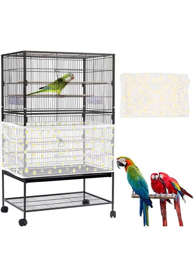 Bird Cage Seed Catcher, Large Bird Cage Cover, Universal Adjustable Soft Bird Cage Cover with Daisy Pattern, Birdcage Cover for Parrot Parakeet Macaw Round Square Cages, Prevent Scatter and Mess - Image 1