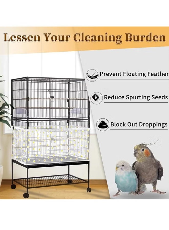 Bird Cage Seed Catcher, Large Bird Cage Cover, Universal Adjustable Soft Bird Cage Cover with Daisy Pattern, Birdcage Cover for Parrot Parakeet Macaw Round Square Cages, Prevent Scatter and Mess - Image 5