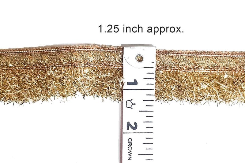 Mohan Shoppe Fringes Tassel Lace Ribbon Fringes fulzar Kiran Crush Frill lace Dupatta Bridal Lehenga Saree Blouse Border lace (1.25 inches Approx., Rose Gold) - Image 2
