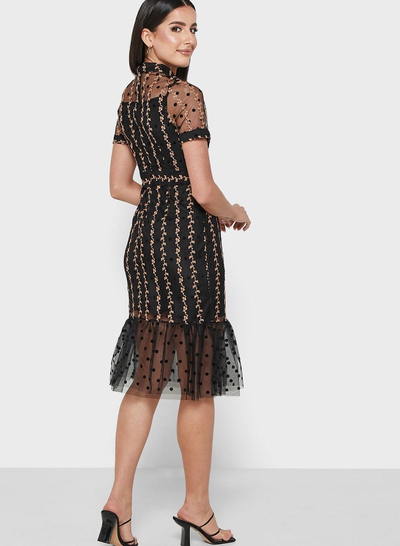 Embroidered Flounce Dress