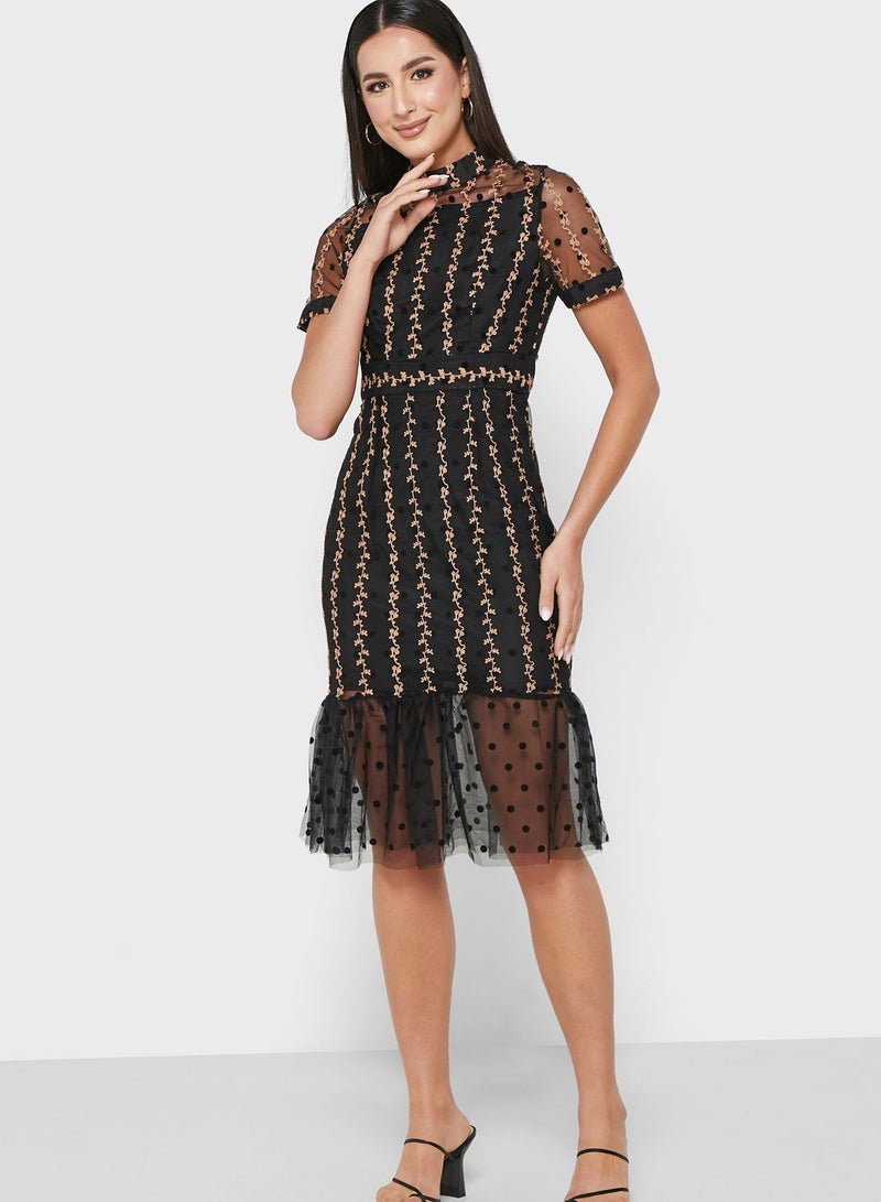 Embroidered Flounce Dress