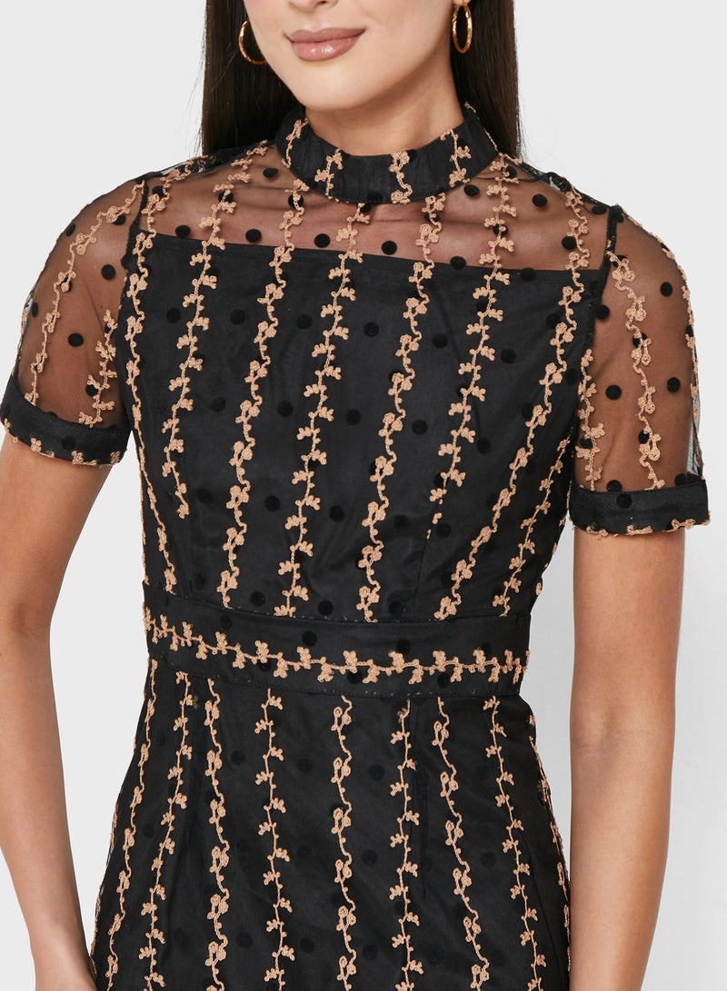 Embroidered Flounce Dress