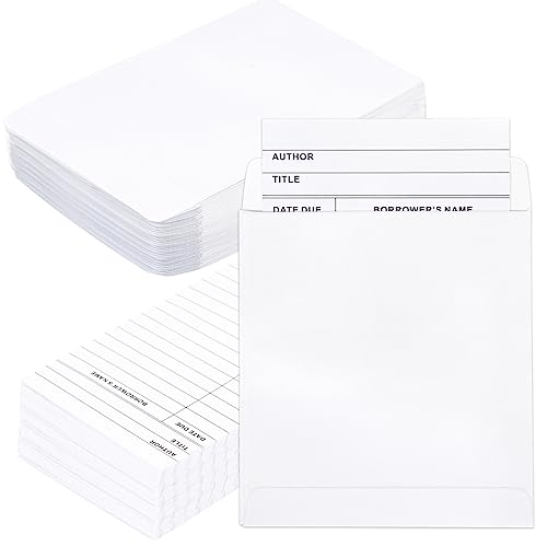 fuceury 100 Piece Library Pockets & Cards - Check Out Cards & Book Envelopes for School, Office & Public Library - Image 1