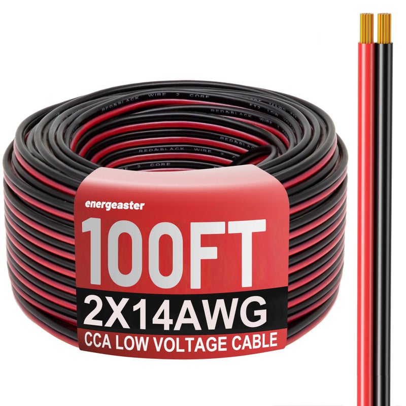 Energeaster 14 Gauge Wire 100FT, 2 Conductors Electrical Wire Red Black Cable, Low Voltage 14 AWG Copper Clad Aluminum Extension Cord for Speaker Wire, LED, Automotive 12V/24V DC - Image 1