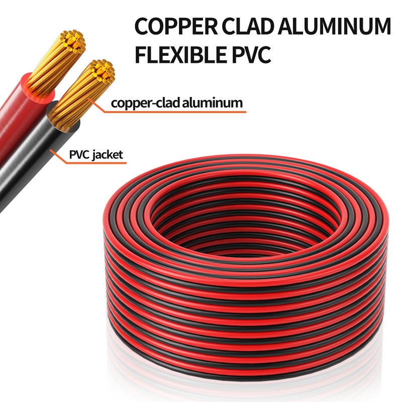 Energeaster 14 Gauge Wire 100FT, 2 Conductors Electrical Wire Red Black Cable, Low Voltage 14 AWG Copper Clad Aluminum Extension Cord for Speaker Wire, LED, Automotive 12V/24V DC - Image 2