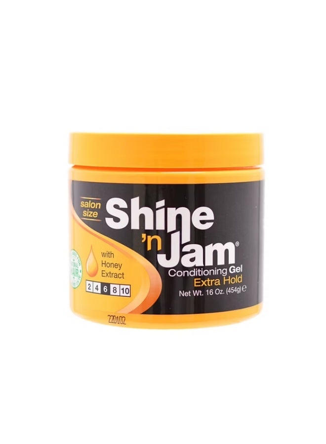 Ampro Shine N Jam Extra Hold Conditioning Gel 16oz (473ml)  Non-Flaking Hair Styling Gel with Honey Extract
