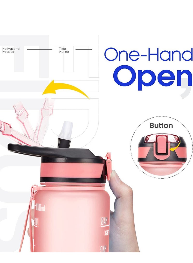 TYCOM Water Bottle 32oz Gym Bottle Sport Bottle Motivational Sports Bottle with Time Marker Leakproof Drinking Sport Gym Water Bottles for Fitness Gym Outdoor Handle Straw Pink  - Image 4