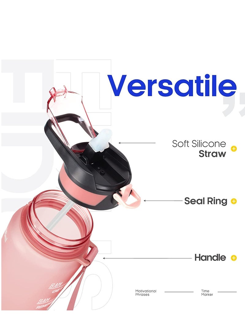 TYCOM Water Bottle 32oz Gym Bottle Sport Bottle Motivational Sports Bottle with Time Marker Leakproof Drinking Sport Gym Water Bottles for Fitness Gym Outdoor Handle Straw Pink  - Image 5