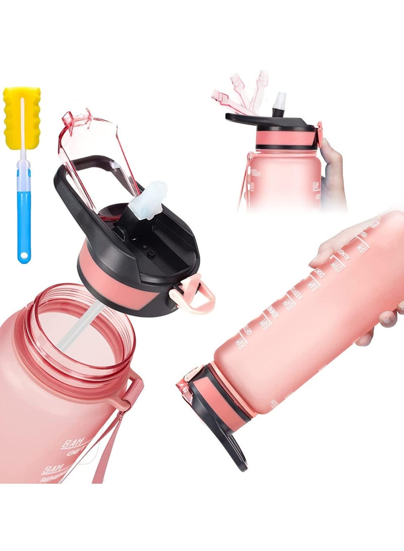 TYCOM Water Bottle 32oz Gym Bottle Sport Bottle Motivational Sports Bottle with Time Marker Leakproof Drinking Sport Gym Water Bottles for Fitness Gym Outdoor Handle Straw Pink  - Image 1