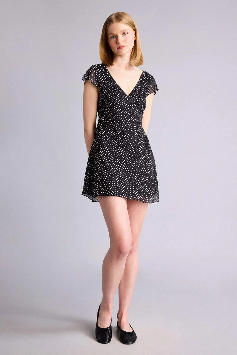 ديفاكتو V-Neck Polka Dot Mini Dress