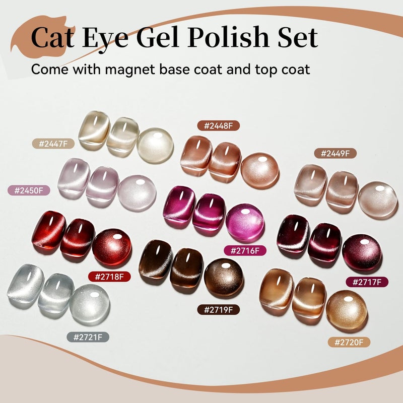 JODSONE Cat Eye Gel Nail Polish Set Pink Rose Red Sliver Collection 10 Colors Holographic Sparkle Cat Eye with Base Coat Top Coat Magnet DIY Nail Art Gift - Image 2
