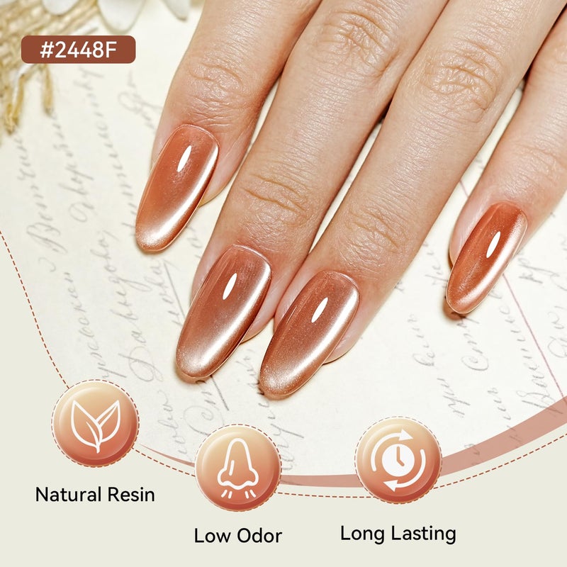 JODSONE Cat Eye Gel Nail Polish Set Pink Rose Red Sliver Collection 10 Colors Holographic Sparkle Cat Eye with Base Coat Top Coat Magnet DIY Nail Art Gift - Image 5