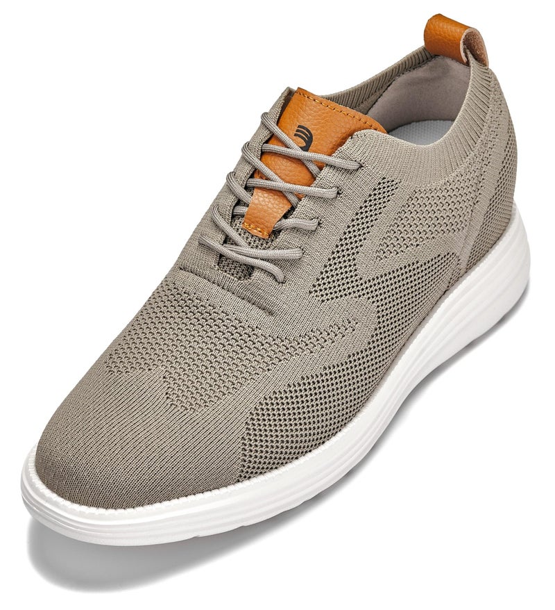 CALTO Mens Invisible Height Increasing Elevator Casual Shoes Khaki GreenBrown Ultra LightWeight Laceup Knitted Casual Sporty Sneakers 28 Inches Taller X2639 Size 7 DM US - Image 2