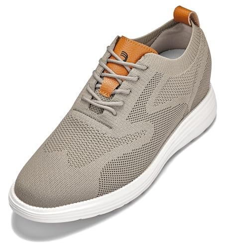 CALTO Mens Invisible Height Increasing Elevator Casual Shoes Khaki GreenBrown Ultra LightWeight Laceup Knitted Casual Sporty Sneakers 28 Inches Taller X2639 Size 7 DM US - Image 1