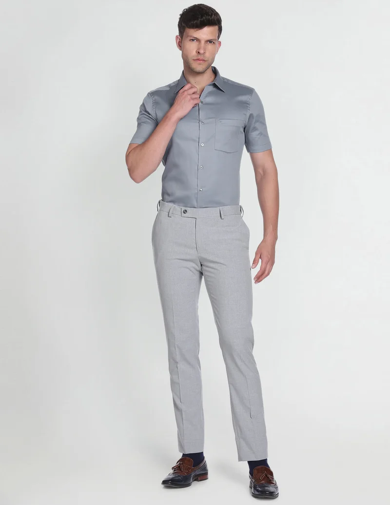 Arrow Dark Grey Solid Dobby Formal Shirt for Men | Best Price UAE