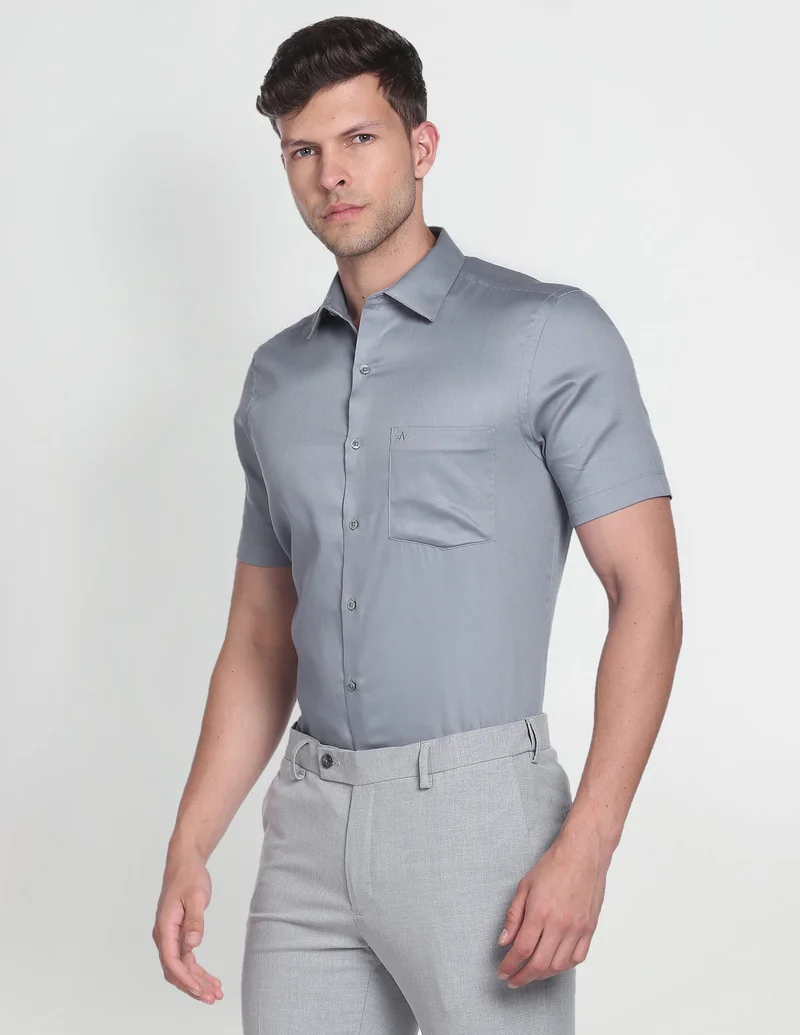 Arrow Dark Grey Solid Dobby Formal Shirt for Men | Best Price UAE