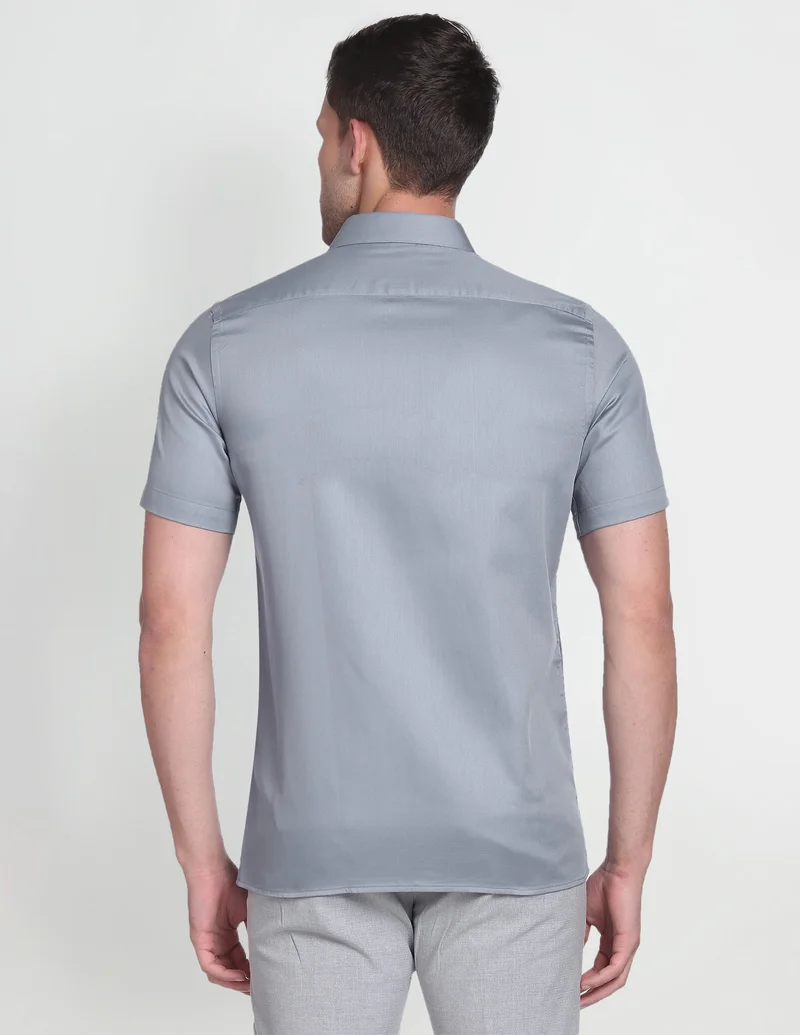 Arrow Dark Grey Solid Dobby Formal Shirt for Men | Best Price UAE