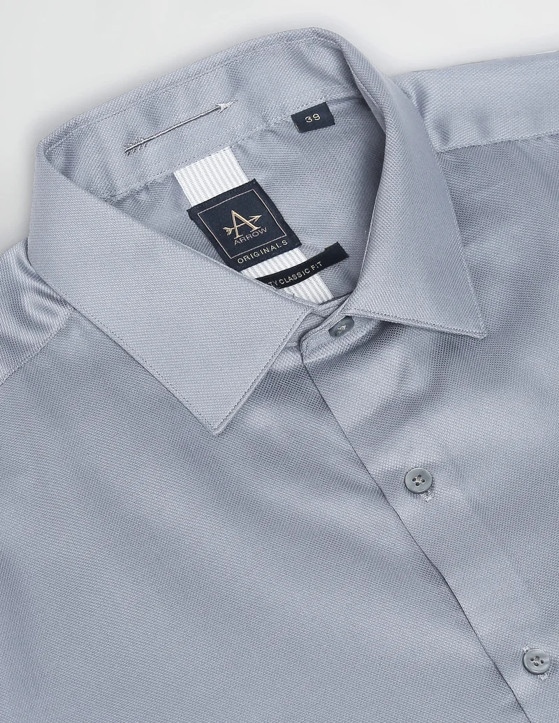 Arrow Dark Grey Solid Dobby Formal Shirt for Men | Best Price UAE