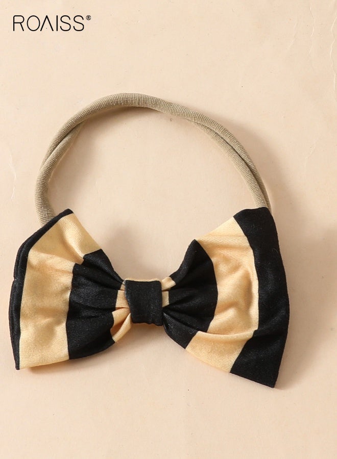 رويس مجموعة ملابس للأطفال البنات مكونة من 3 قطع، ملابس أنيقة للمواليد الجدد مع رومبر مخطط، تنورة على شكل نحلة وعصابة رأس، رومبر بأكمام طويلة وتنورة بحمالات للأطفال البنات، مناسبة لحفلات الزفاف والعروض والأنشطة الخارجية. - Image 5