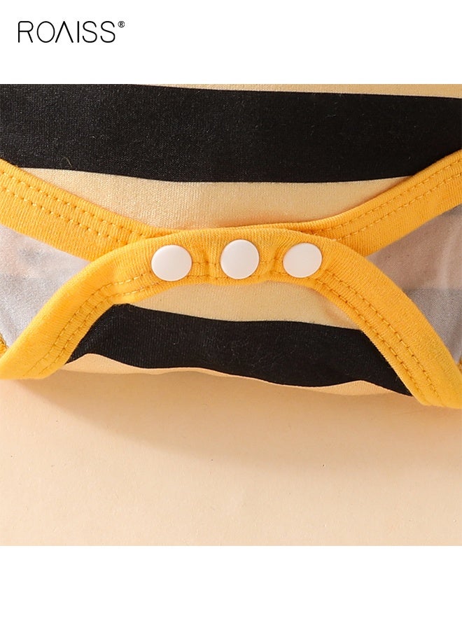 رويس مجموعة ملابس للأطفال البنات مكونة من 3 قطع، ملابس أنيقة للمواليد الجدد مع رومبر مخطط، تنورة على شكل نحلة وعصابة رأس، رومبر بأكمام طويلة وتنورة بحمالات للأطفال البنات، مناسبة لحفلات الزفاف والعروض والأنشطة الخارجية. - Image 4