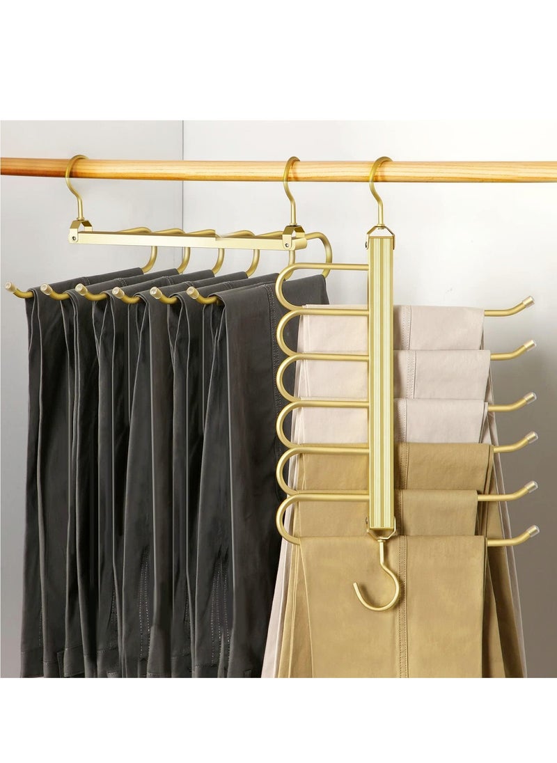 LEDIN - Pants Hangers Space Saving Pants Organizer for Closet and No Assembly Required Multi-Functional Pants Rack for Slacks Jeans Trousers Skits Scarf etc (Gold 1Pack) - Image 1