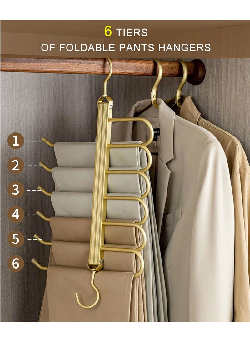 LEDIN - Pants Hangers Space Saving Pants Organizer for Closet and No Assembly Required Multi-Functional Pants Rack for Slacks Jeans Trousers Skits Scarf etc (Gold 1Pack) - Image 1