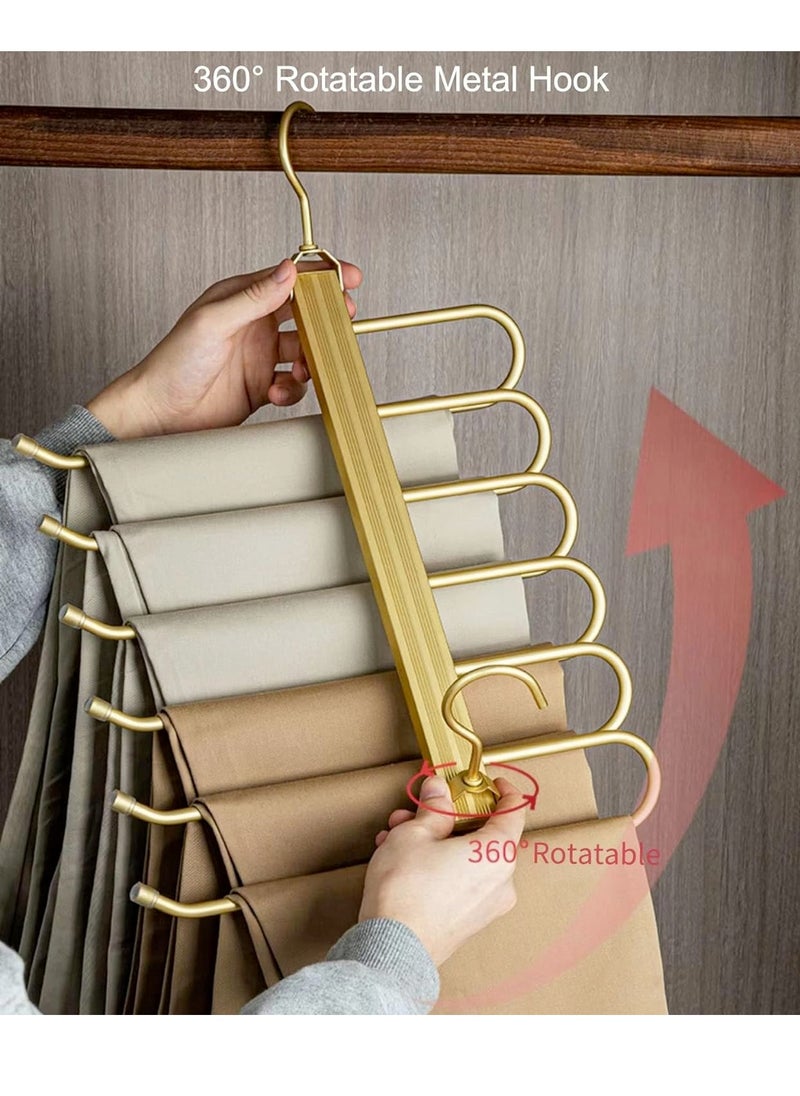 LEDIN - Pants Hangers Space Saving Pants Organizer for Closet and No Assembly Required Multi-Functional Pants Rack for Slacks Jeans Trousers Skits Scarf etc (Gold 1Pack) - Image 1